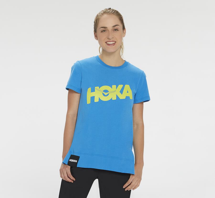 Hoka One One Tシャツ レディース 青 - ブランド - UK0578914